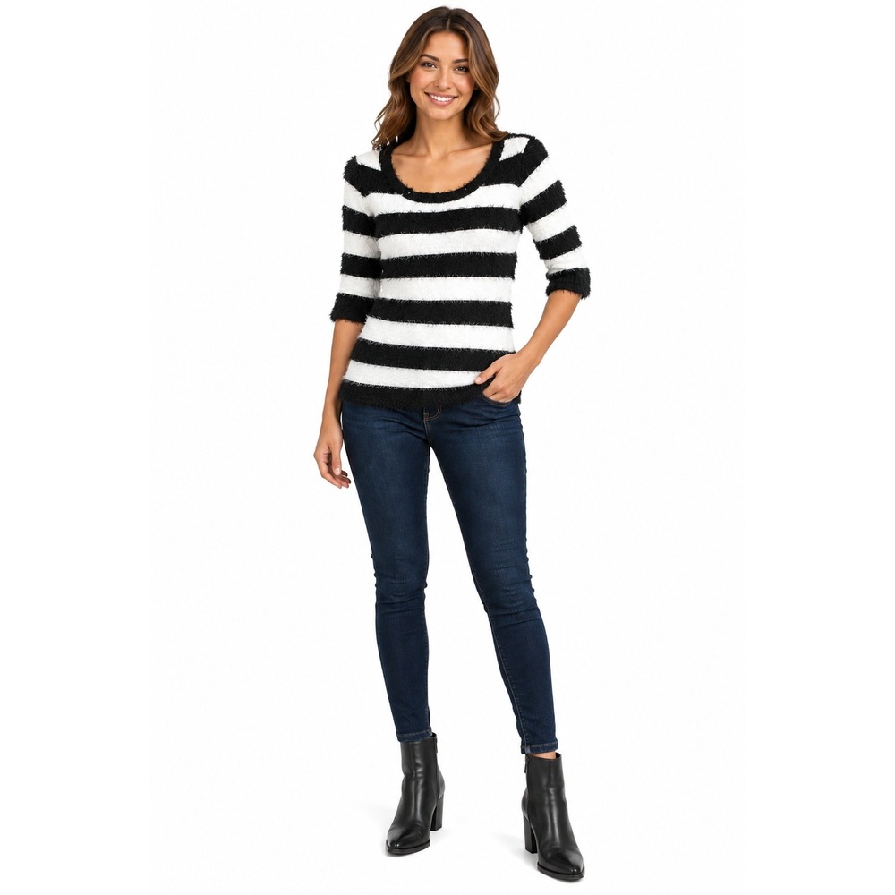 BONGO Eyelash Stripe Sweater Women's Size M Black White‎ 3/4 Sleeve